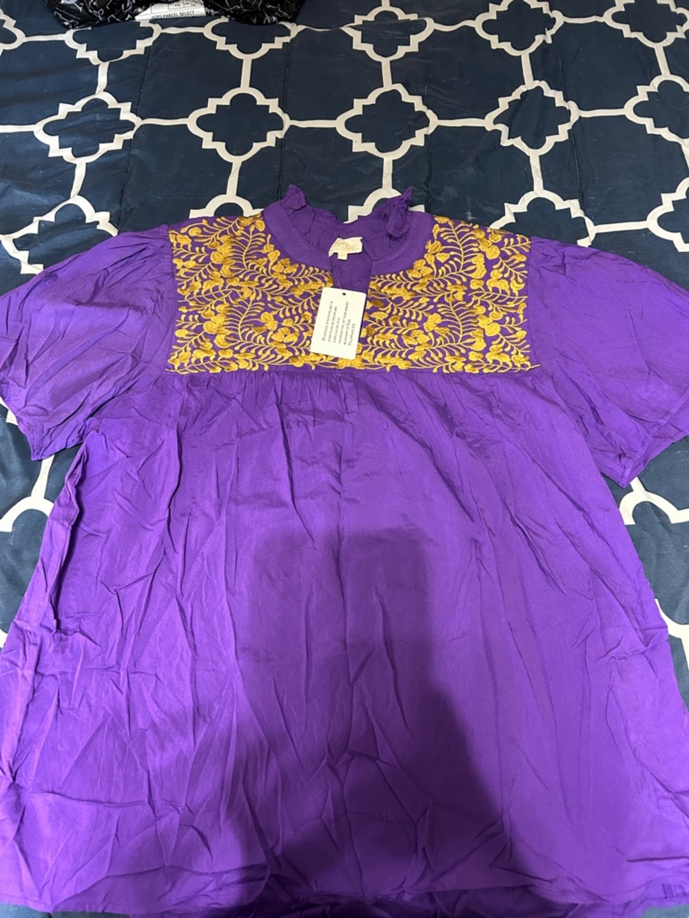Embroidered Purple Peasant Tunic with Gold Yoke
